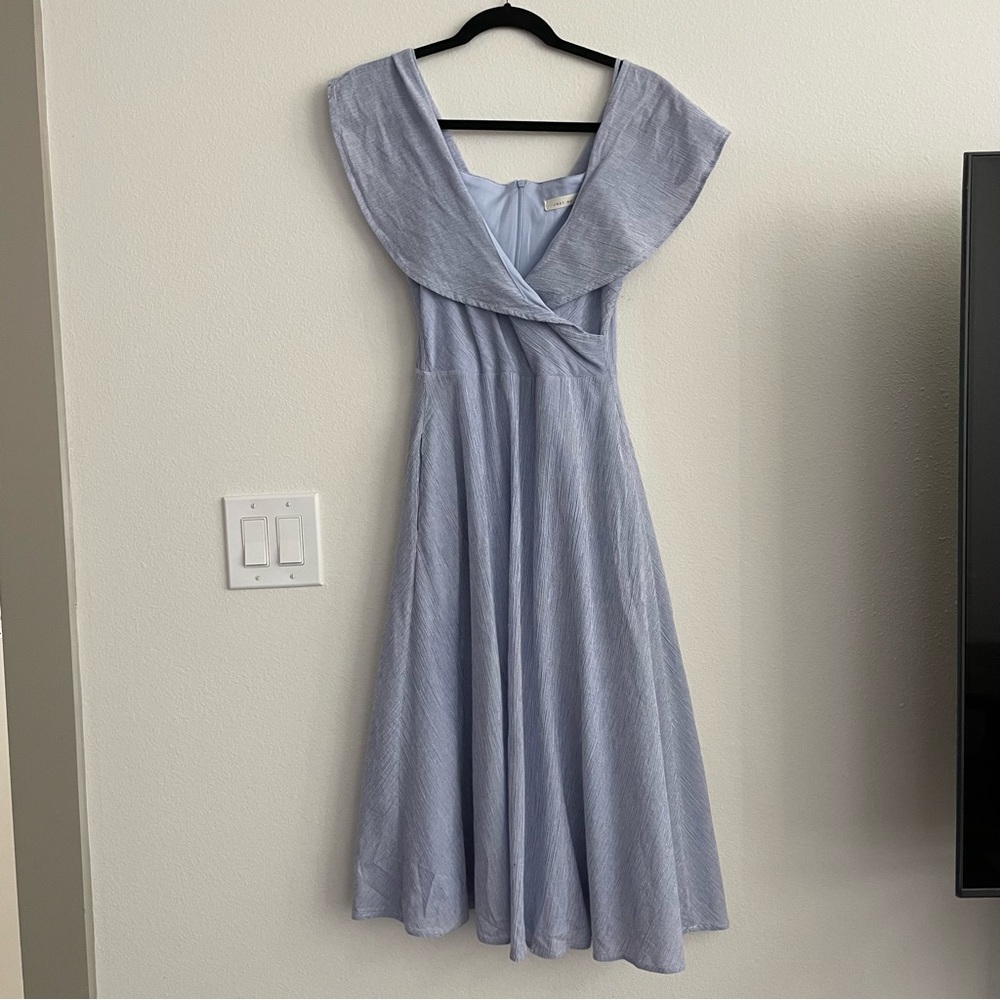 Just Me Sky Blue and White Strip Flowy Maxi Dress